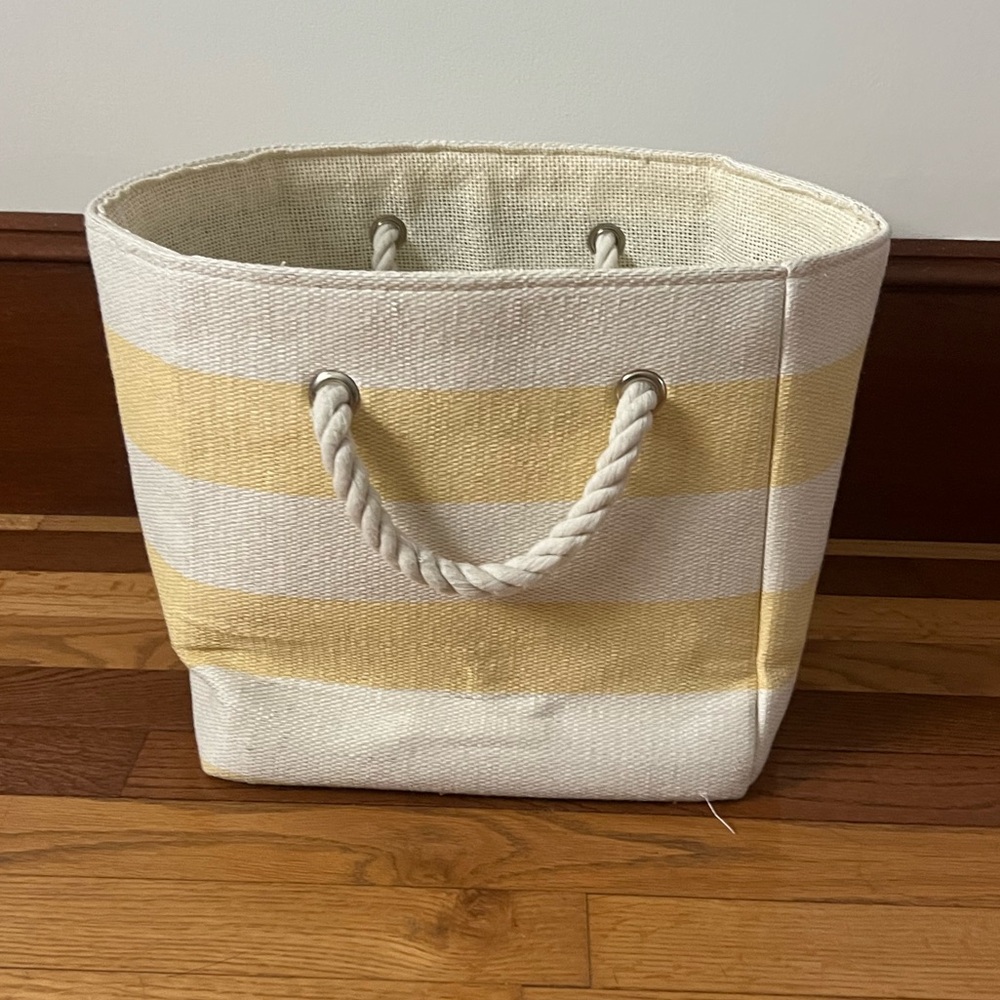 Striped Rope-Handle Storage Tote - Cream and Yellow - Land of Nod (set of 4)